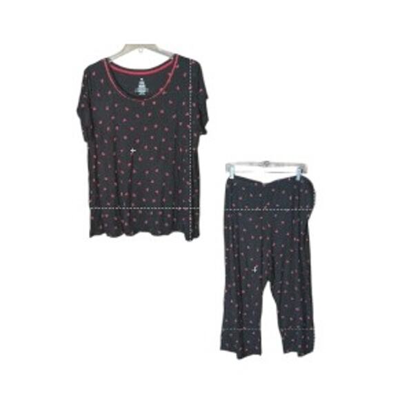 Secret Treasures Women 2x Black with Red Heart Soft stretch 2 Piece Pajama Set - Picture 2 of 4